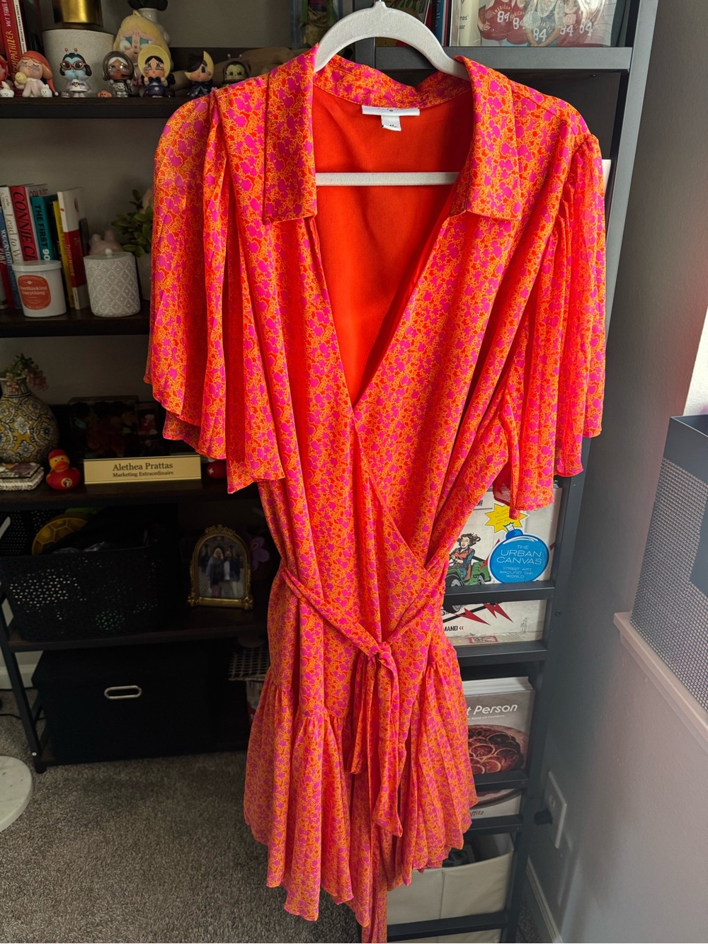 Alexis Orange and Hot Pink Floral Midi Wrap Dress
